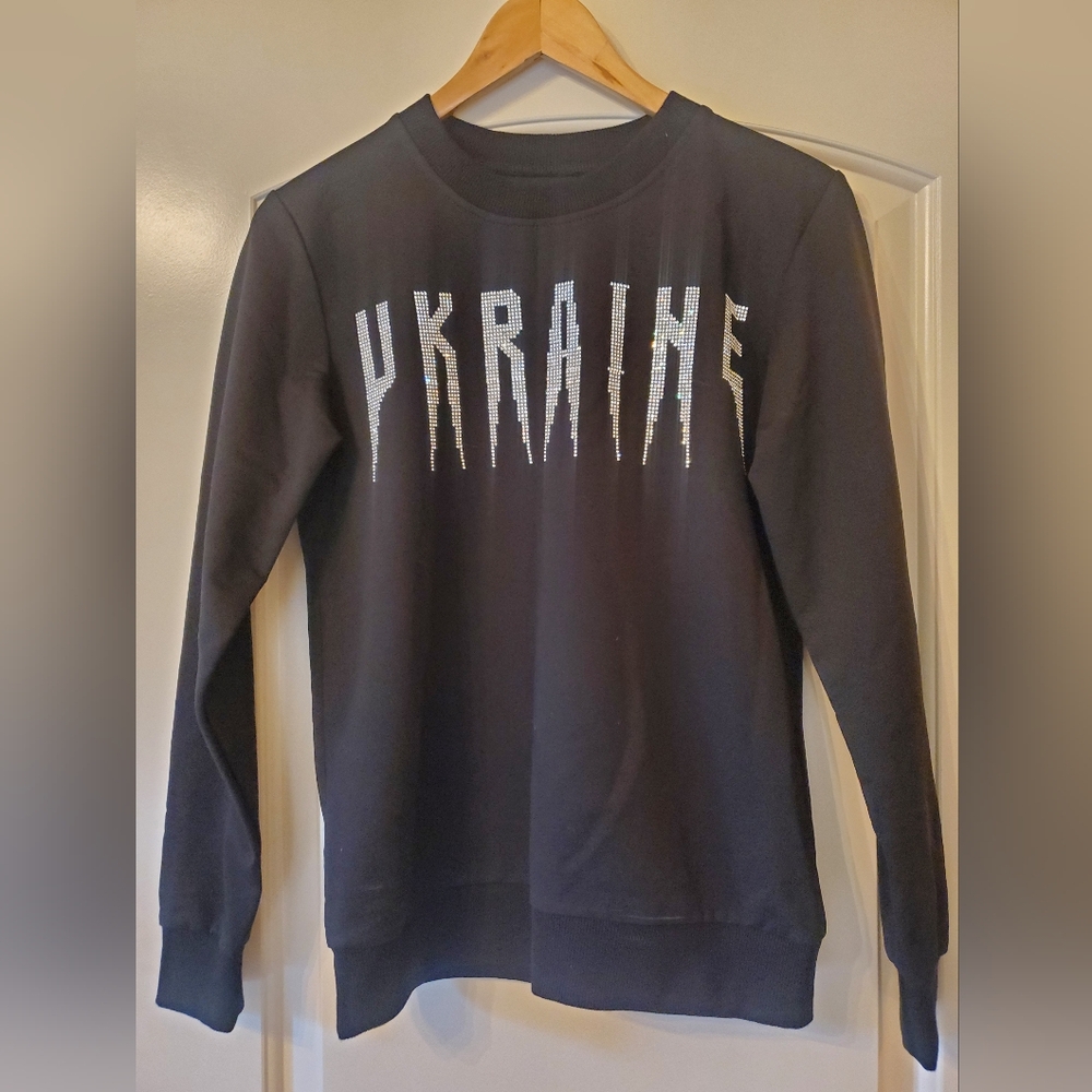 Pullover black top with a crystals with Ukraine word New Without Tags